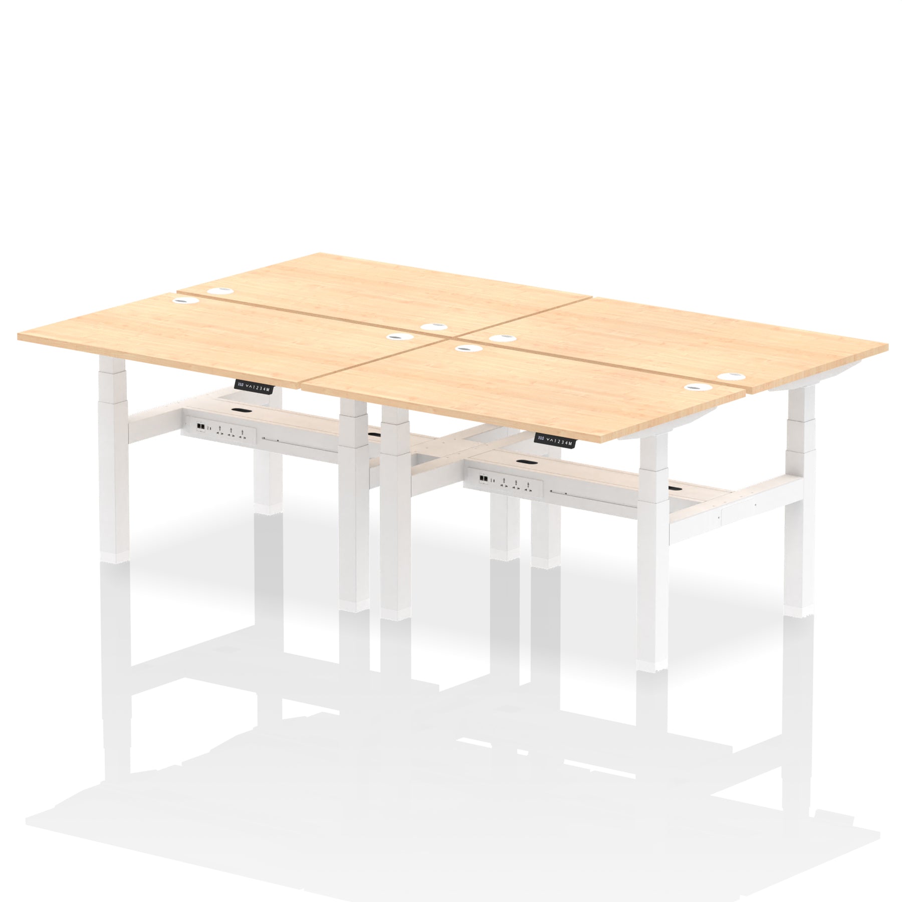 Air Back-to-Back Height Adjustable Bench Desk - 4 Person dynamic  Desk Top  Maple Width 120cm