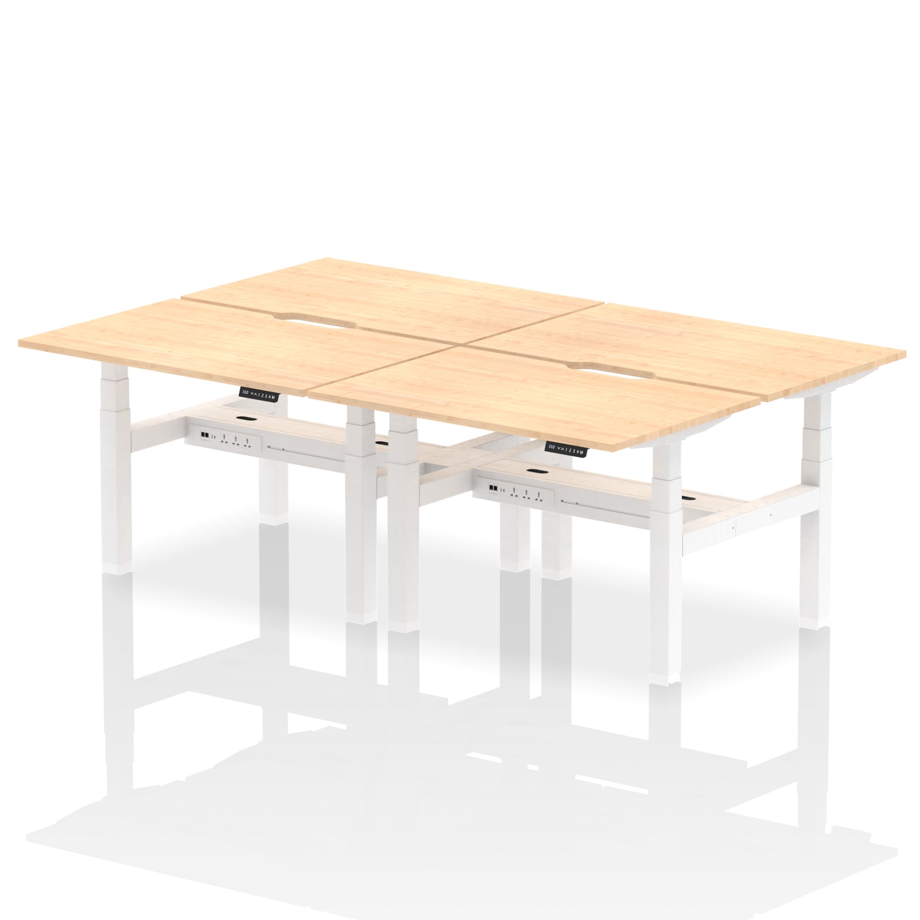 Air Back-to-Back Scalloped Edge Height Adjustable Bench Desk - 4 Person dynamic  Desk Top  Maple Width 120cm