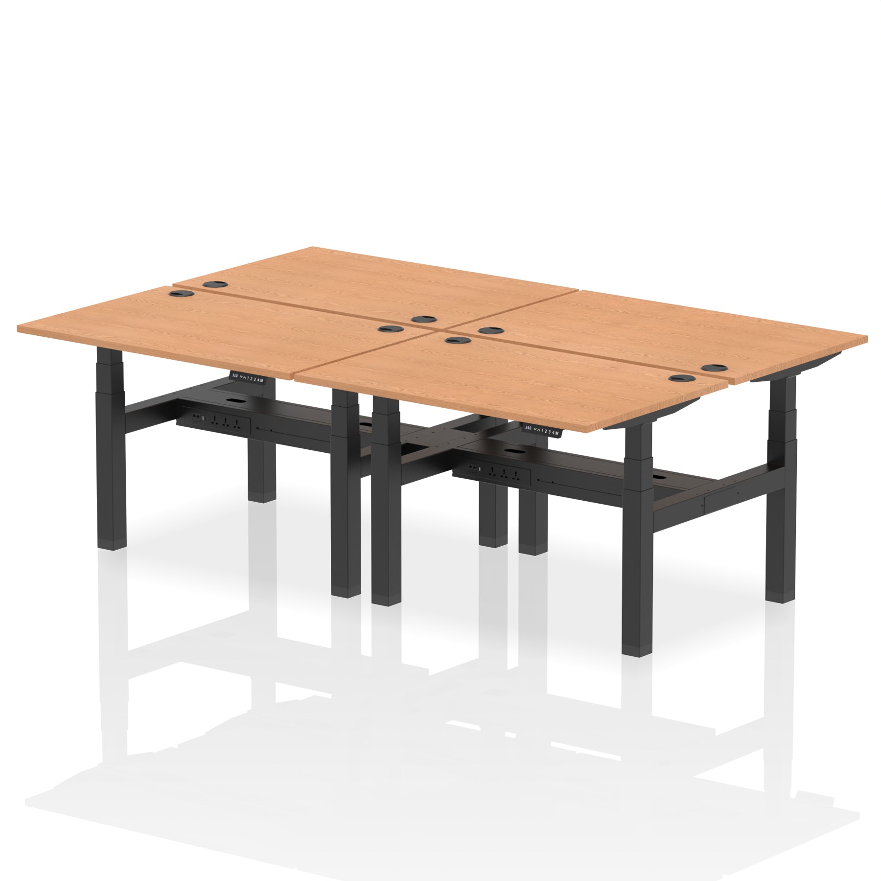 Air Back-to-Back Height Adjustable Bench Desk - 4 Person dynamic  Desk Top  Oak Width 120cm