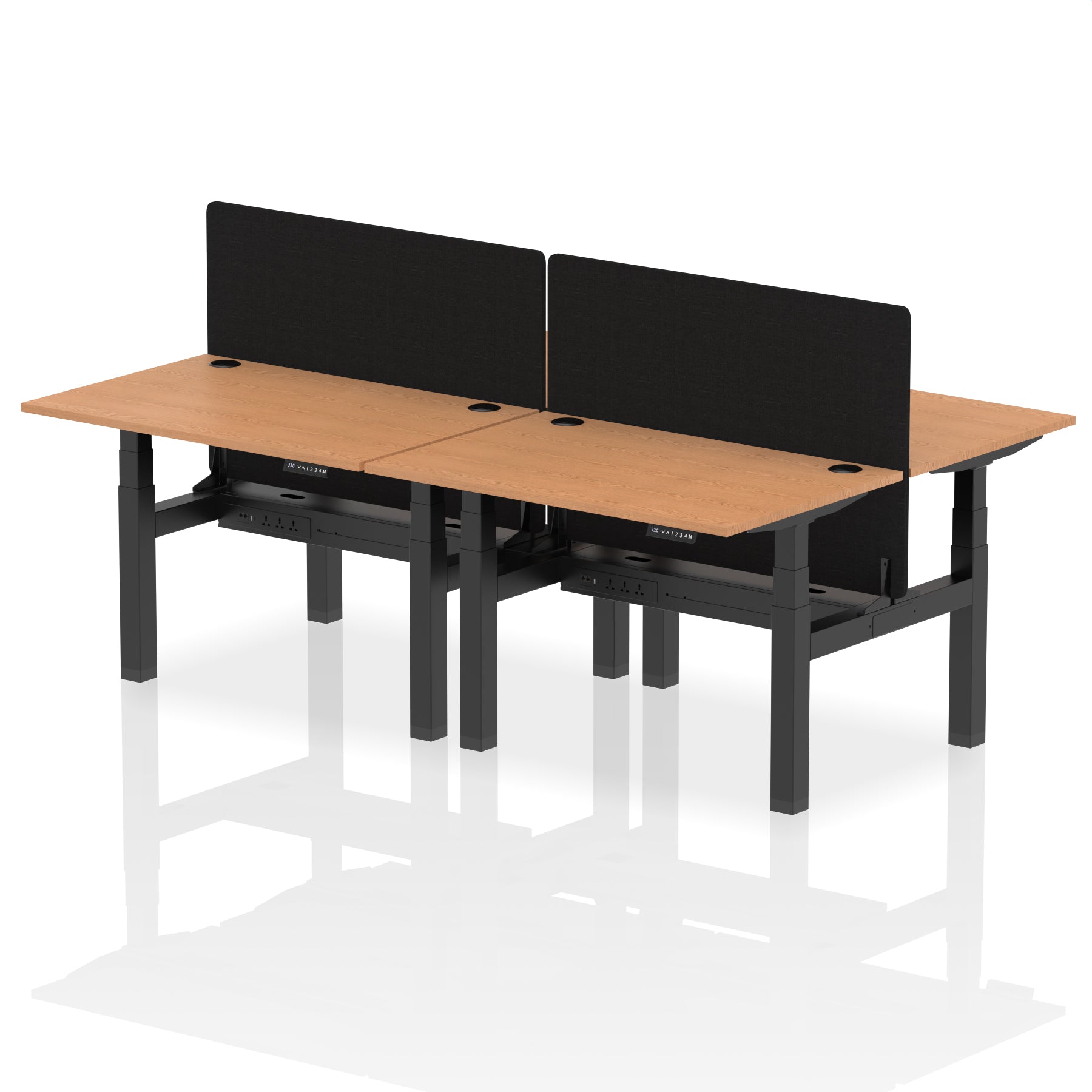 Air Back-to-Back Height Adjustable Bench Desk - 4 Person with Black Straight Screen dynamic  Desk Top  Oak Width 120cm