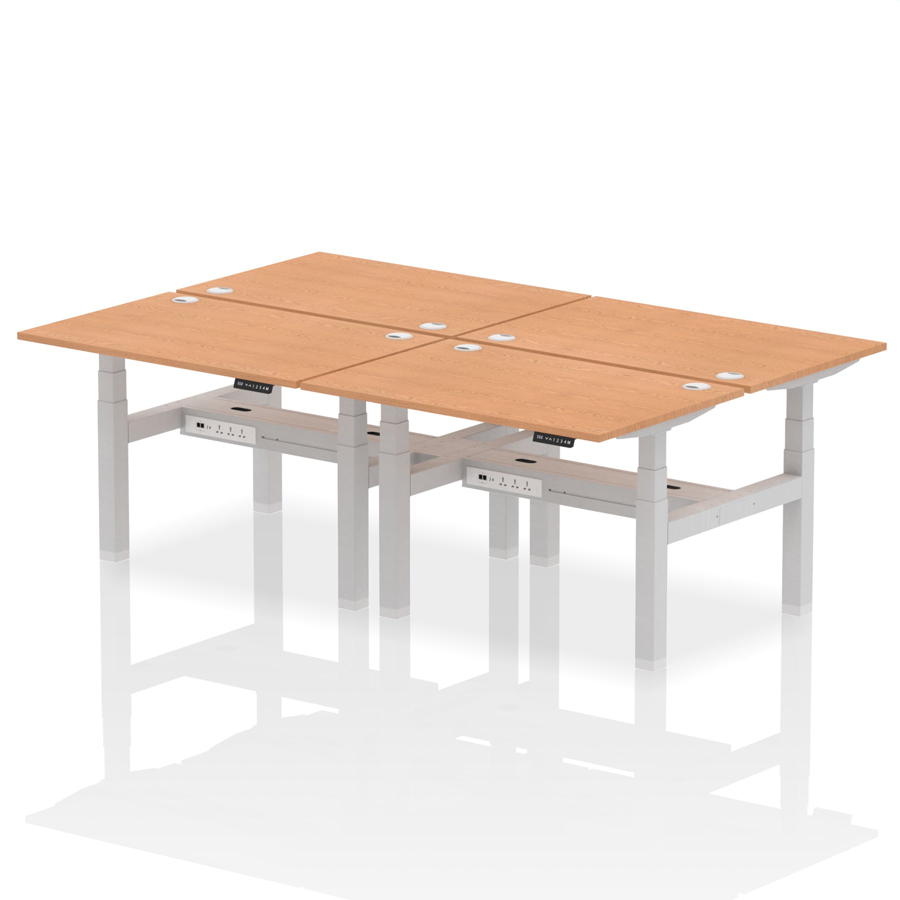 Air Back-to-Back Height Adjustable Bench Desk - 4 Person dynamic  Desk Top  Oak Width 120cm
