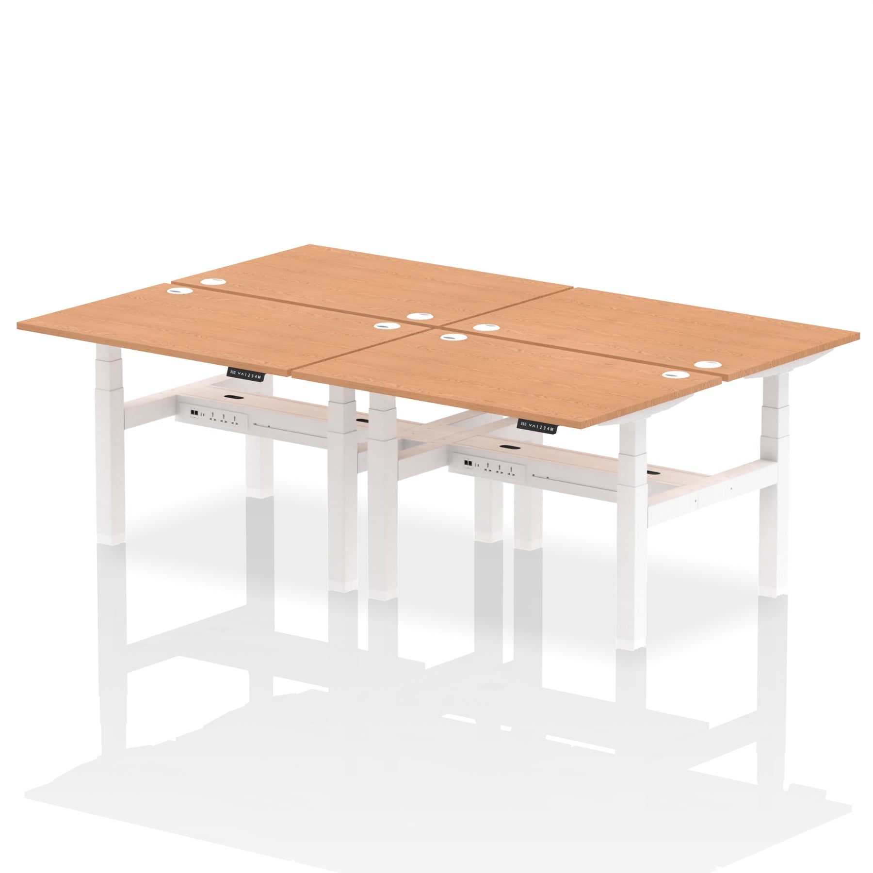 Air Back-to-Back Height Adjustable Bench Desk - 4 Person dynamic  Desk Top  Oak Width 120cm