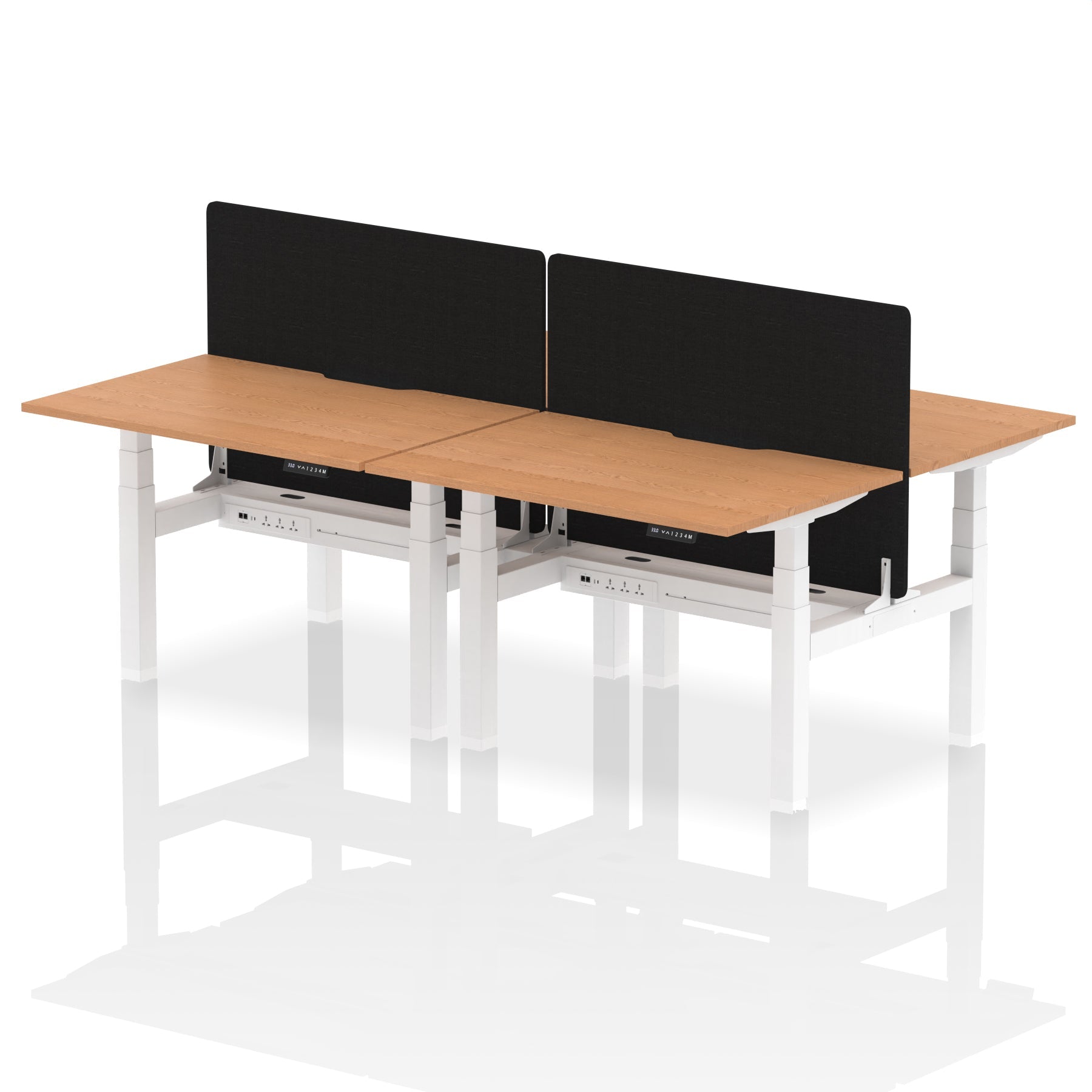 Air Back-to-Back curve Edge Height Adjustable Bench Desk - 4 Person Black Screen dynamic  Desk Top  Oak Width 120cm