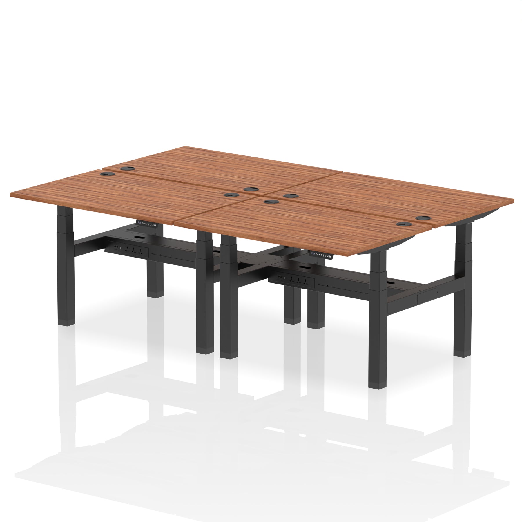 Air Back-to-Back Height Adjustable Bench Desk - 4 Person dynamic  Desk Top  Walnut Width 120cm