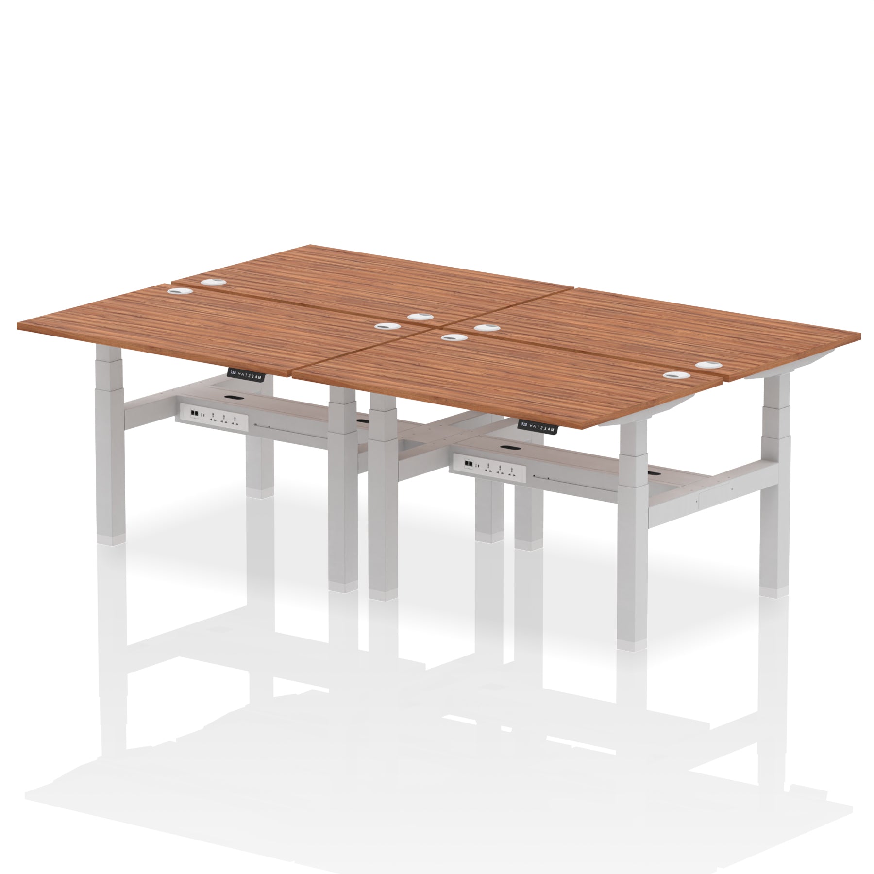 Air Back-to-Back Height Adjustable Bench Desk - 4 Person dynamic  Desk Top  Walnut Width 120cm