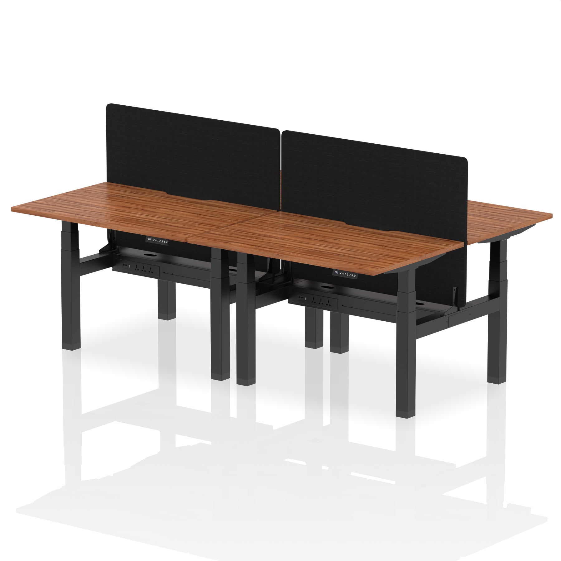 Air Back-to-Back curve Edge Height Adjustable Bench Desk - 4 Person Black Screen dynamic  Desk Top  Walnut Width 120cm