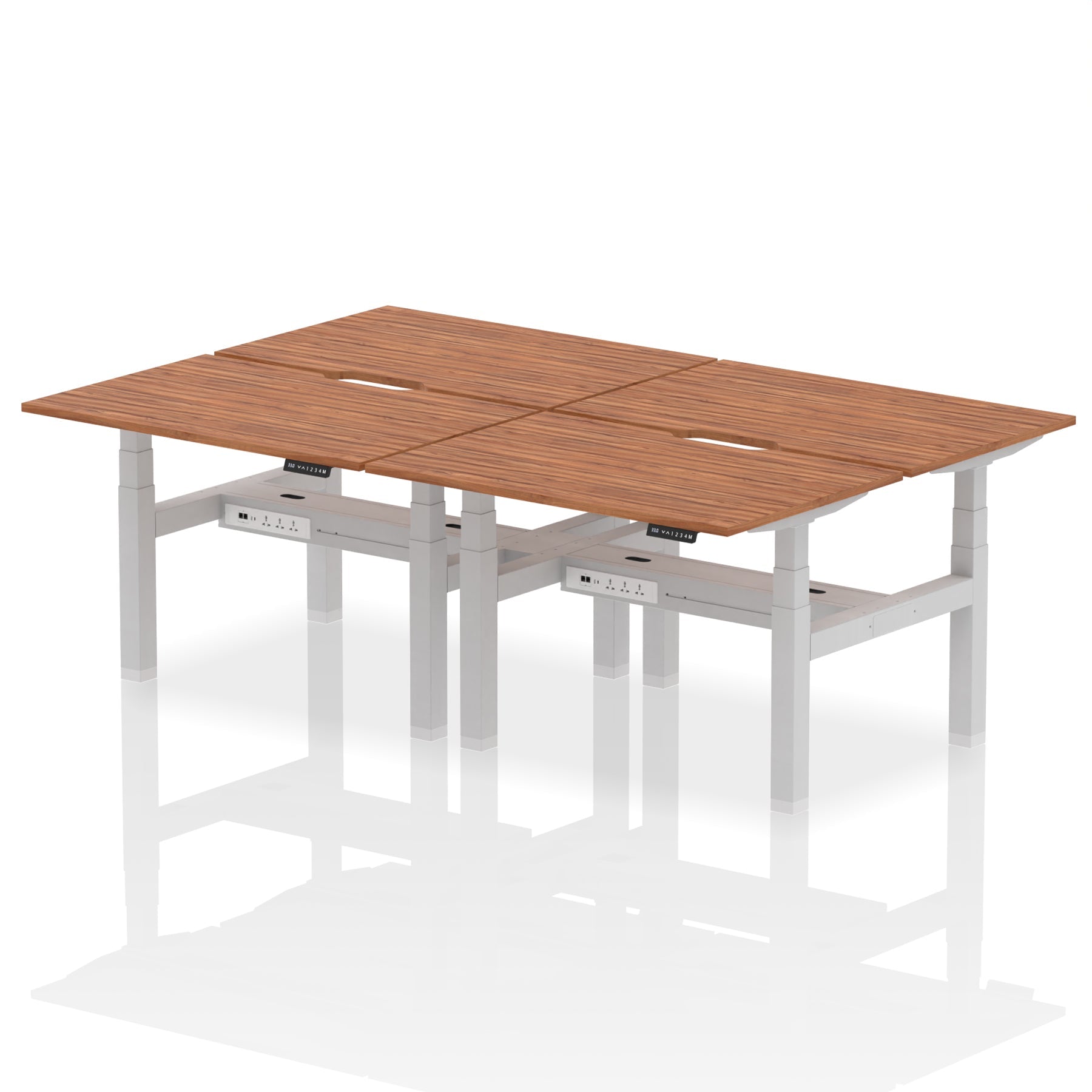 Air Back-to-Back Scalloped Edge Height Adjustable Bench Desk - 4 Person dynamic  Desk Top  Walnut Width 120cm