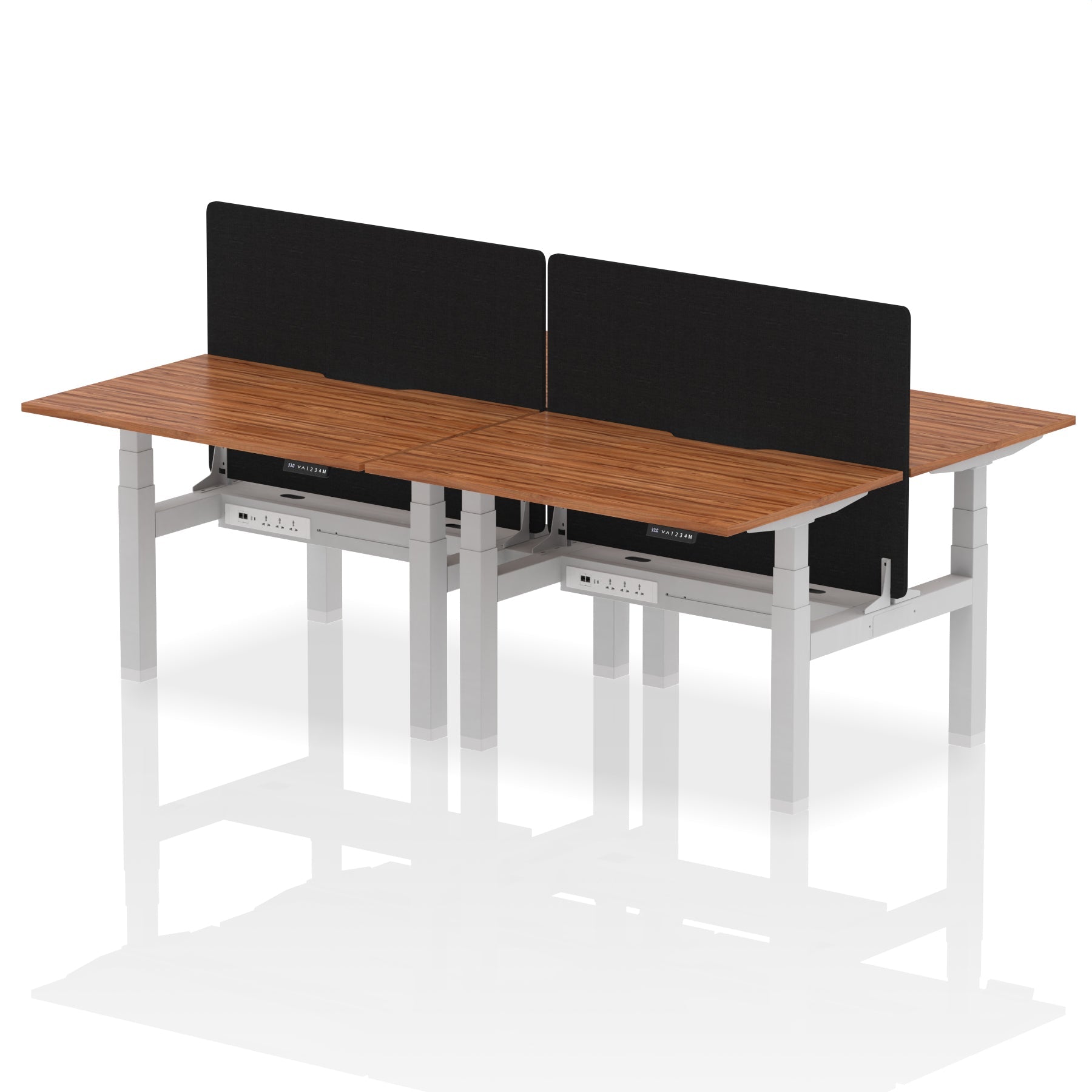 Air Back-to-Back curve Edge Height Adjustable Bench Desk - 4 Person Black Screen dynamic  Desk Top  Walnut Width 120cm