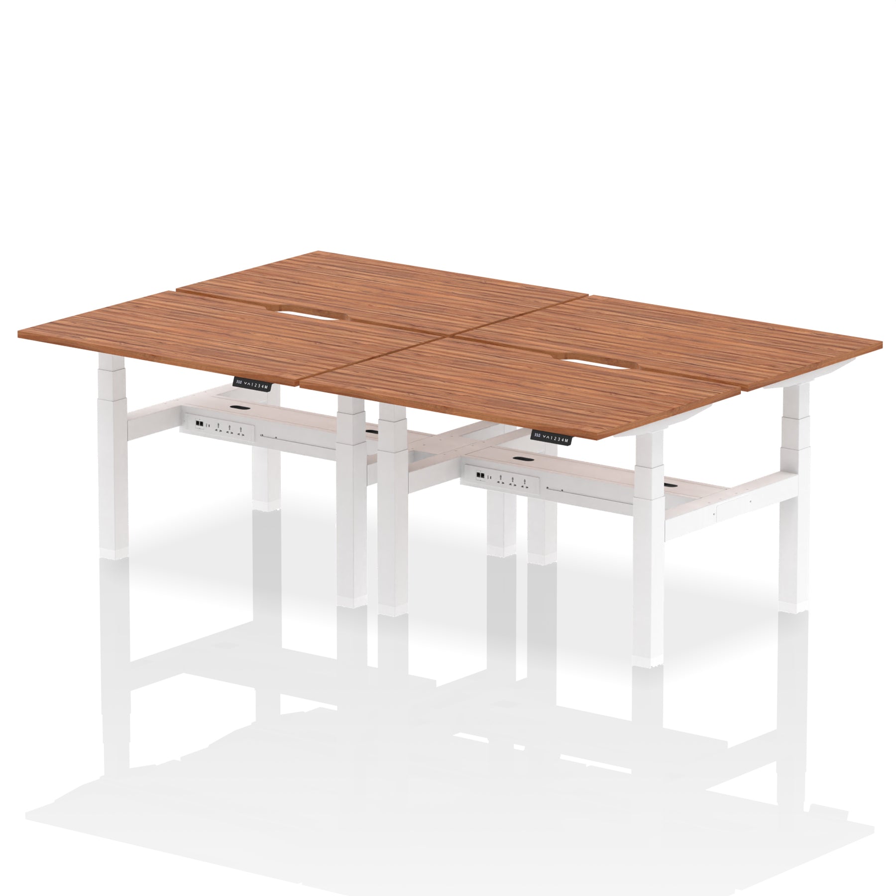 Air Back-to-Back Scalloped Edge Height Adjustable Bench Desk - 4 Person dynamic  Desk Top  Walnut Width 120cm