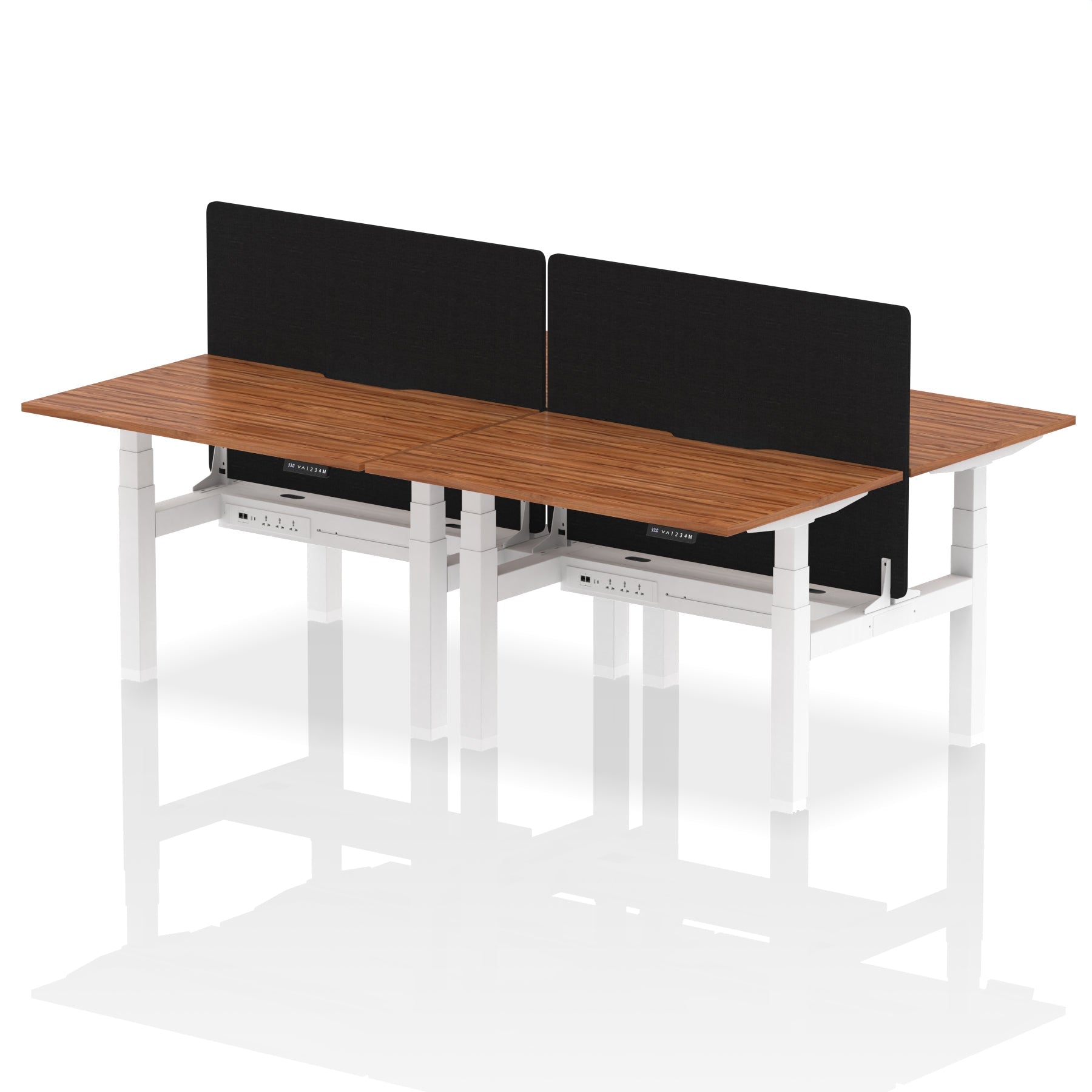 Air Back-to-Back curve Edge Height Adjustable Bench Desk - 4 Person Black Screen dynamic  Desk Top  Walnut Width 120cm