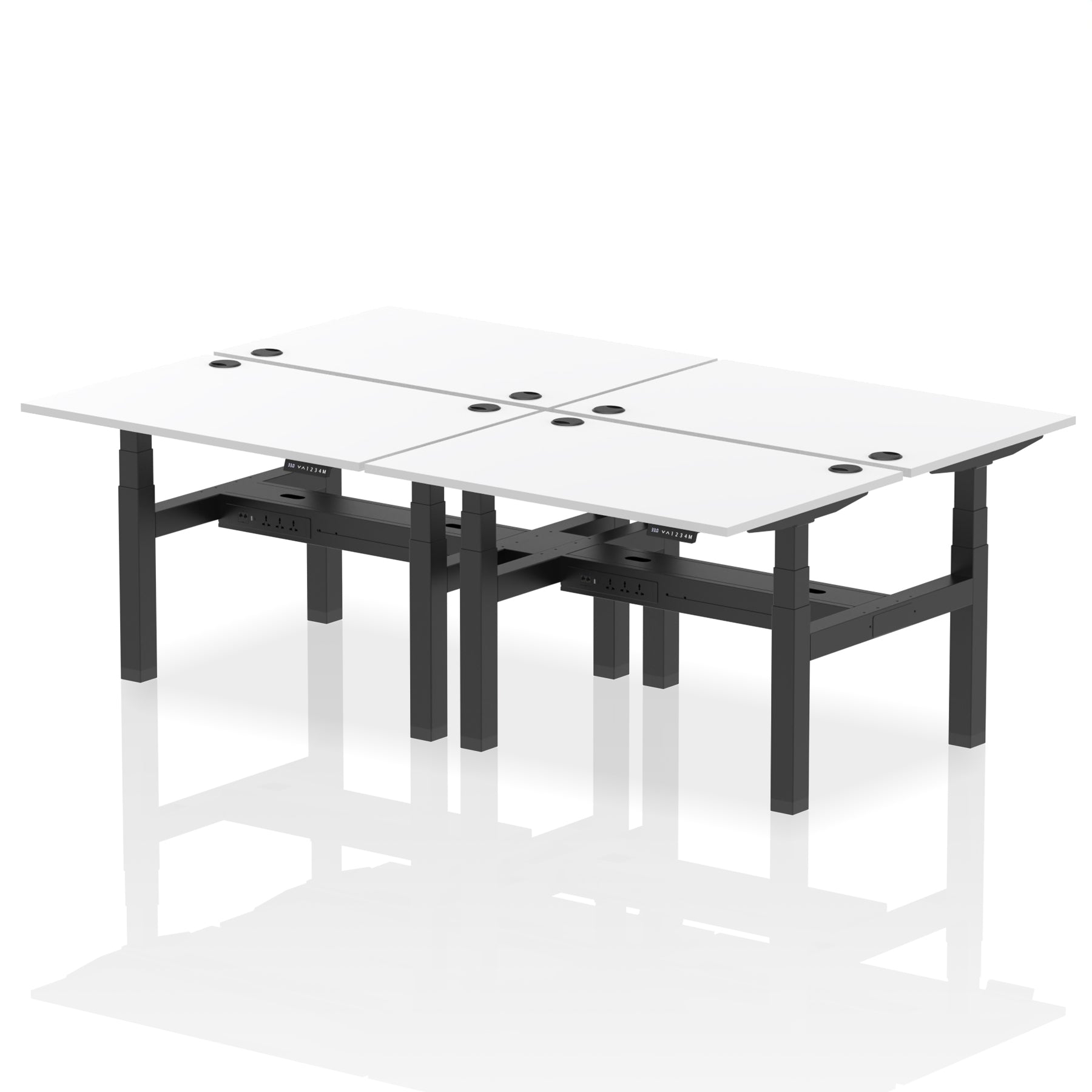 Air Back-to-Back Height Adjustable Bench Desk - 4 Person dynamic  Desk Top  White Width 120cm