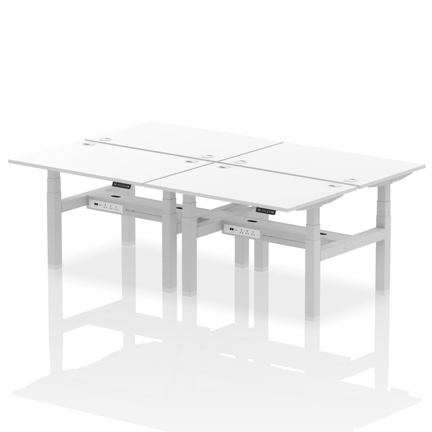 Air Back-to-Back Height Adjustable Bench Desk - 4 Person dynamic  Desk Top  White Width 120cm