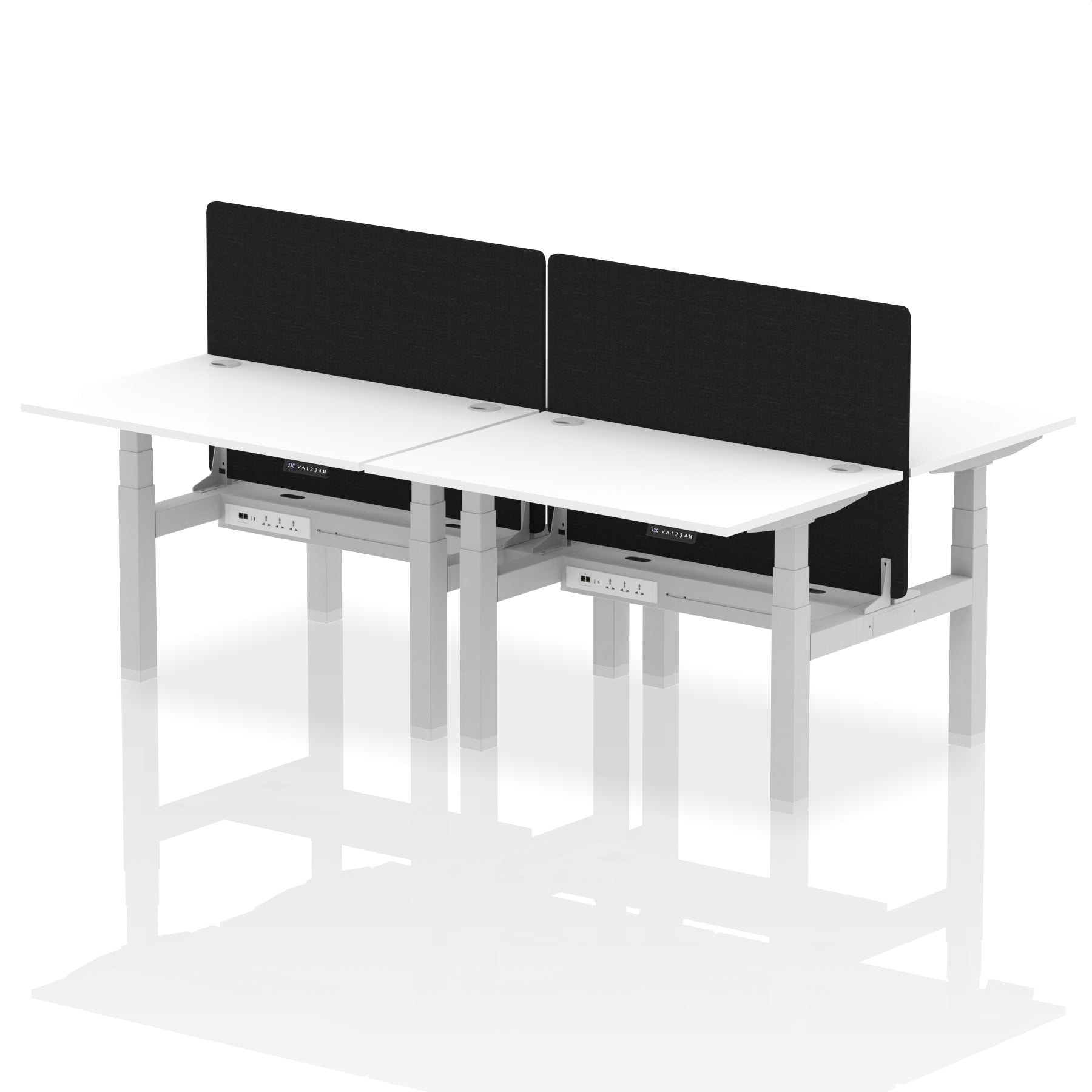 Air Back-to-Back Height Adjustable Bench Desk - 4 Person with Black Straight Screen dynamic  Desk Top  White Width 120cm