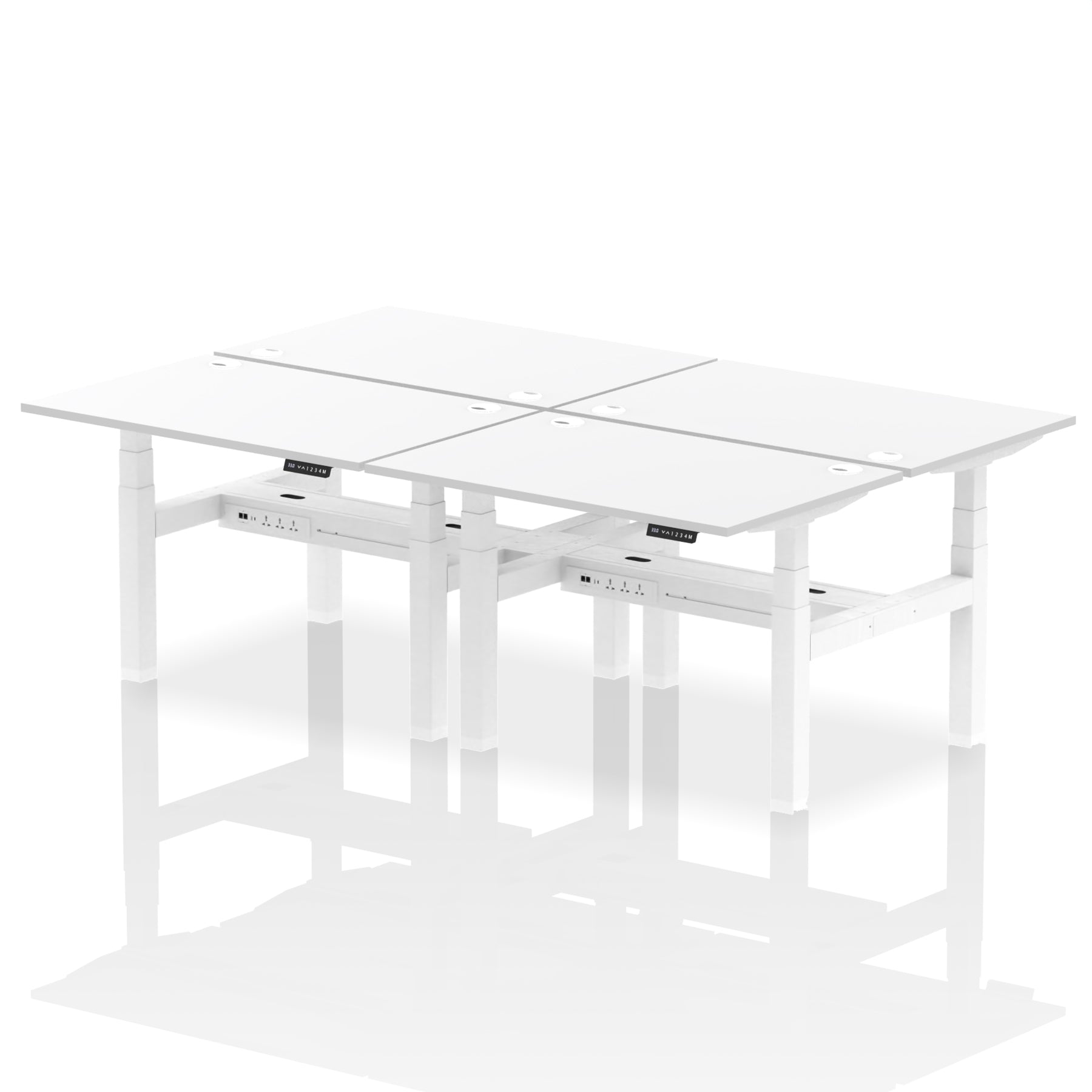 Air Back-to-Back Height Adjustable Bench Desk - 4 Person dynamic  Desk Top  White Width 120cm