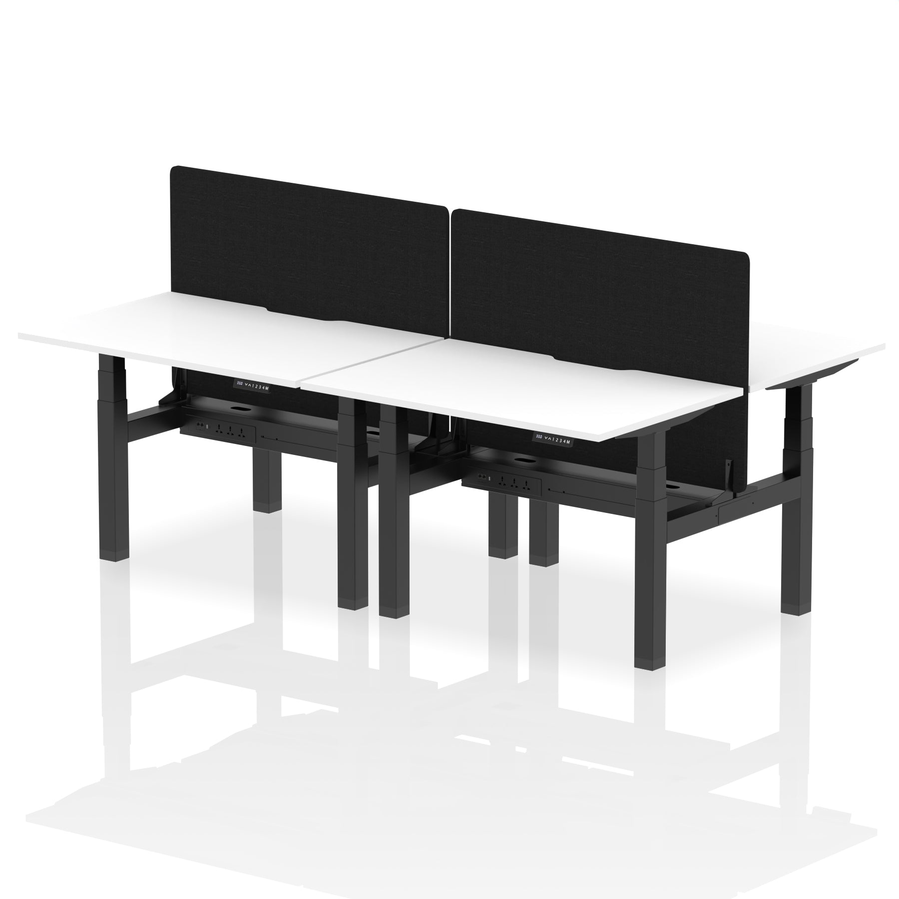 Air Back-to-Back curve Edge Height Adjustable Bench Desk - 4 Person Black Screen dynamic  Desk Top  White Width 120cm