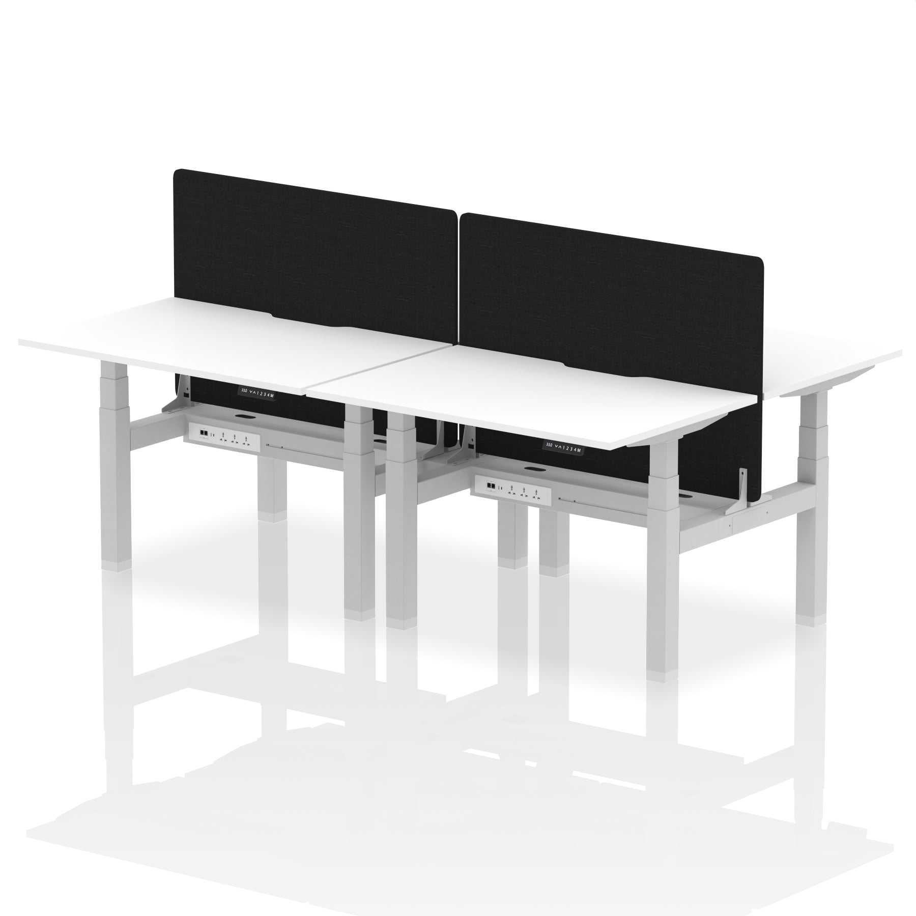 Air Back-to-Back curve Edge Height Adjustable Bench Desk - 4 Person Black Screen dynamic  Desk Top  White Width 120cm