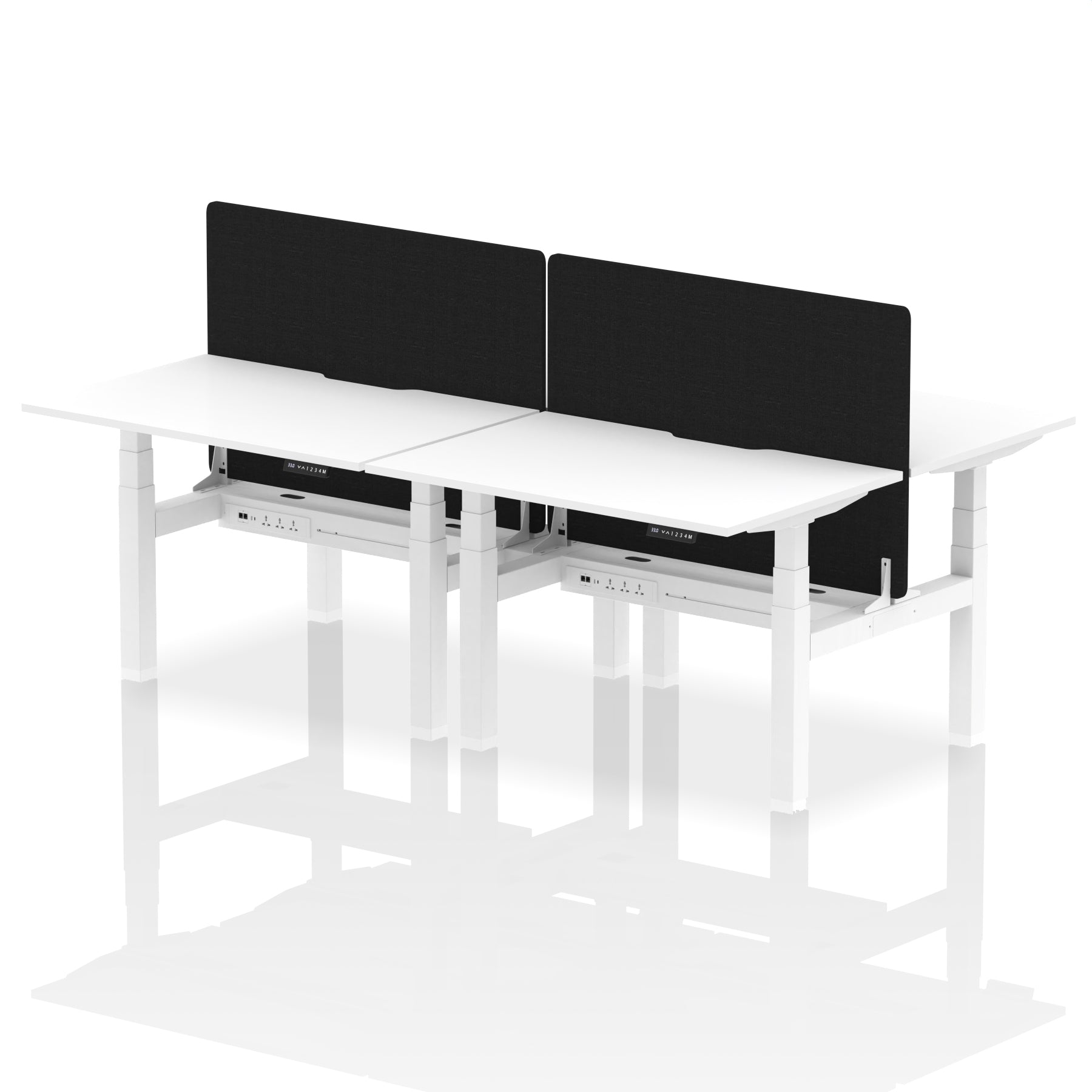 Air Back-to-Back curve Edge Height Adjustable Bench Desk - 4 Person Black Screen dynamic  Desk Top  White Width 120cm