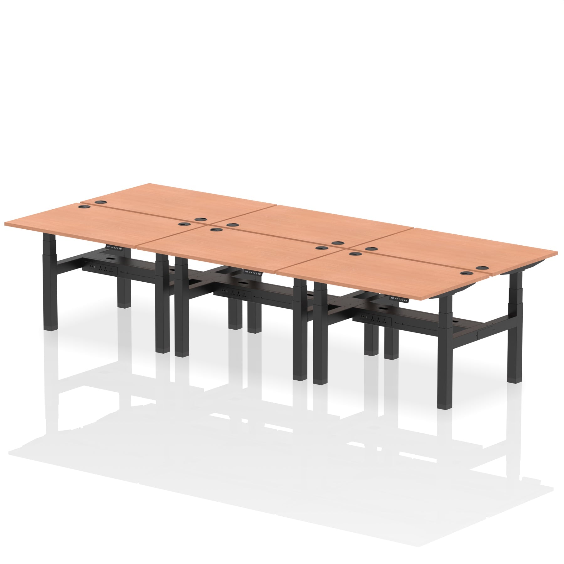 Height Adjustable Desk for 6 Person Air Back to Back Sit Stand by Dynamics Beech Black Frame