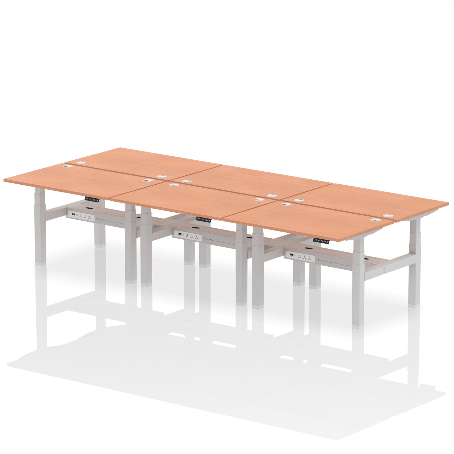 Air Back-to-Back Height Adjustable Bench Desk - 6 Person dynamic  Beech Black Frame