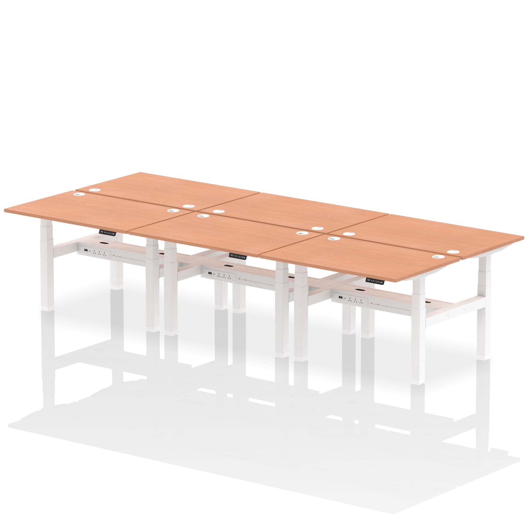 Air Back-to-Back Height Adjustable Bench Desk - 6 Person dynamic  Beech Black Frame