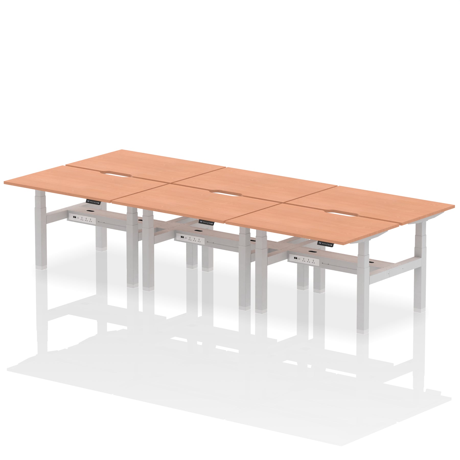 Air Back-to-Back Scalloped Edge Height Adjustable Bench Desk - 6 Person dynamic  Desk Top  Beech Width 120cm