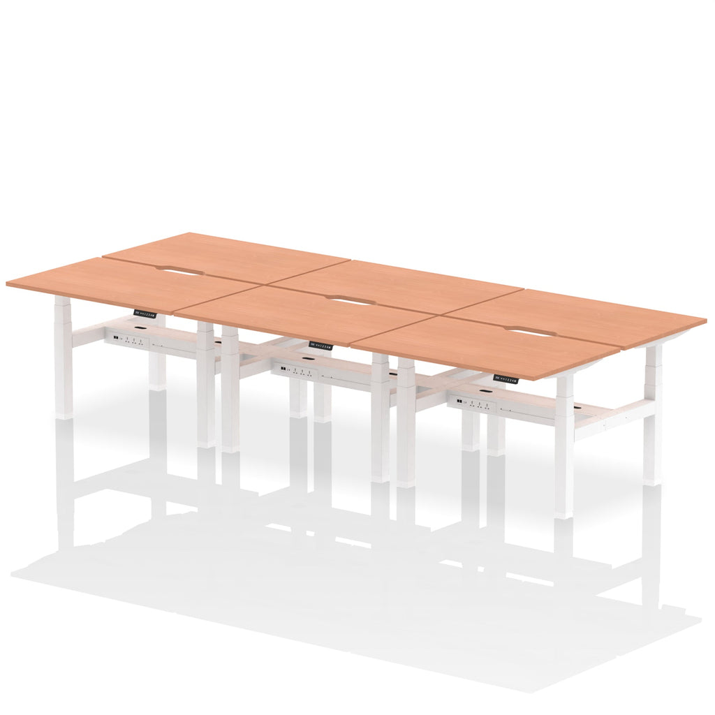 Air Back-to-Back Scalloped Edge Height Adjustable Bench Desk - 6 Person dynamic  Desk Top  Beech Width 120cm