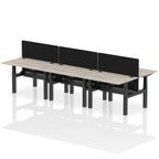 Air Back-to-Back Height Adjustable Bench Desk - 6 Person Black Screen dynamic  Desk Top  Grey Oak Width 120cm