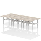 Air Back-to-Back Height Adjustable Bench Desk - 6 Person dynamic  Beech Silver Frame