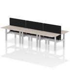 Air Back-to-Back Height Adjustable Bench Desk - 6 Person Black Screen dynamic  Desk Top  Grey Oak Width 120cm