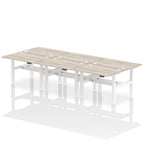 Air Back-to-Back Height Adjustable Bench Desk - 6 Person dynamic  Beech Silver Frame