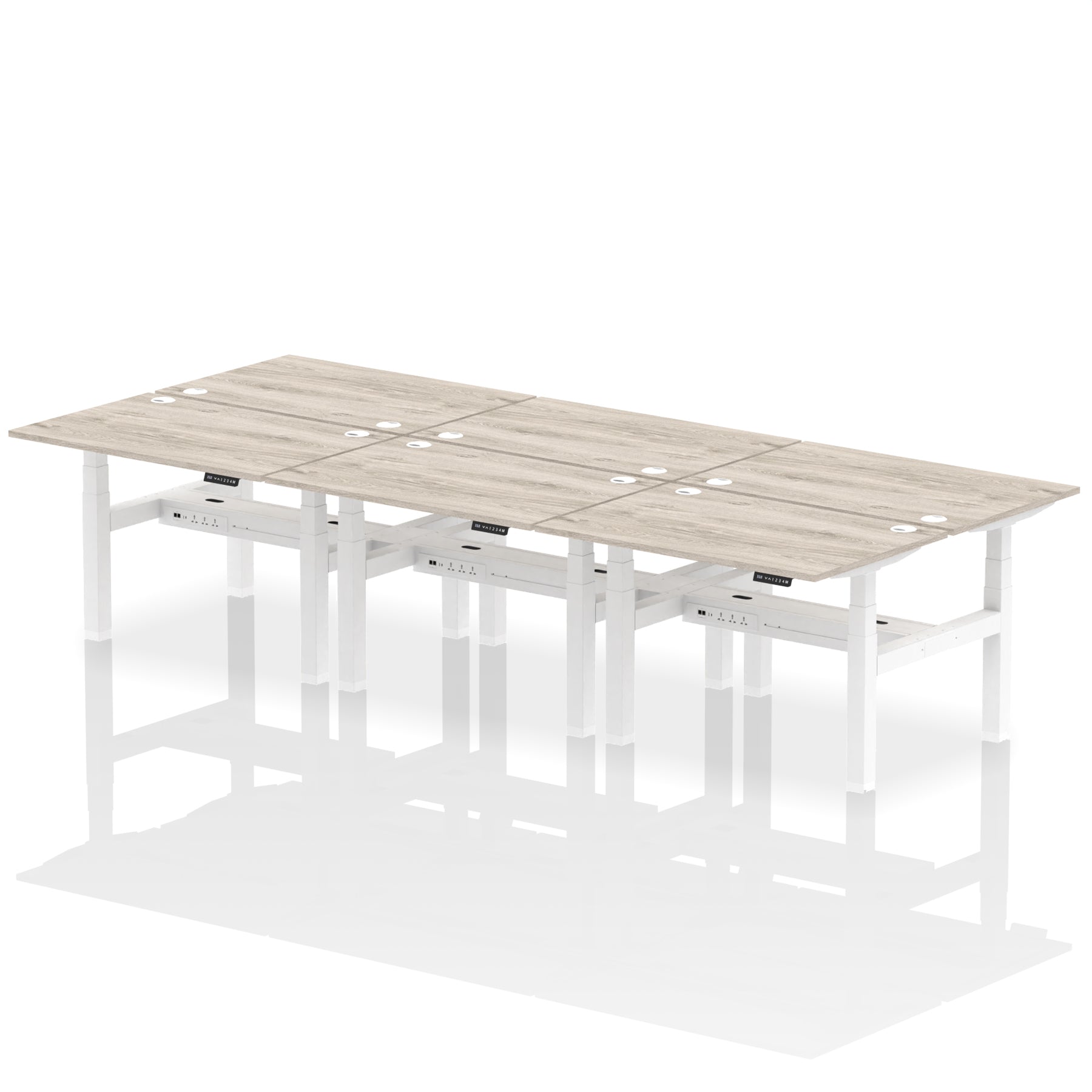 Air Back-to-Back Height Adjustable Bench Desk - 6 Person dynamic  Beech Silver Frame