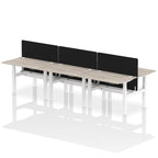 Air Back-to-Back Height Adjustable Bench Desk - 6 Person Black Screen dynamic  Desk Top  Grey Oak Width 120cm