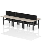 Air Back-to-Back curve Edge Height Adjustable Bench Desk - 6 Person Black Screen dynamic  Desk Top  Grey Oak Width 120cm