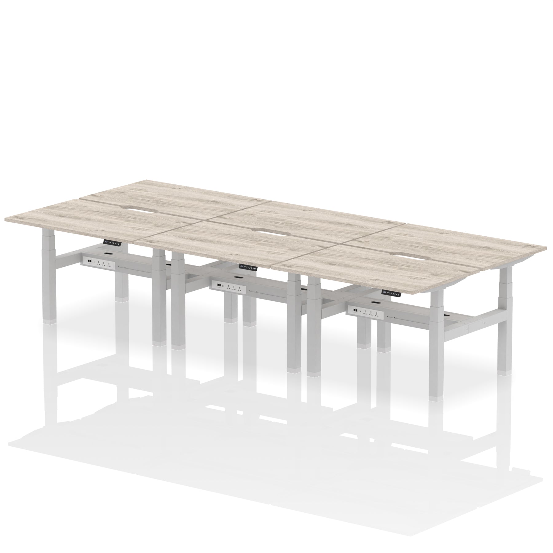 Air Back-to-Back Scalloped Edge Height Adjustable Bench Desk - 6 Person dynamic  Desk Top  Grey Oak Width 120cm