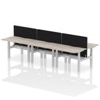 Air Back-to-Back curve Edge Height Adjustable Bench Desk - 6 Person Black Screen dynamic  Desk Top  Grey Oak Width 120cm