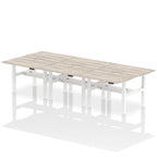Air Back-to-Back Scalloped Edge Height Adjustable Bench Desk - 6 Person dynamic  Desk Top  Grey Oak Width 120cm