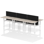 Air Back-to-Back curve Edge Height Adjustable Bench Desk - 6 Person Black Screen dynamic  Desk Top  Grey Oak Width 120cm