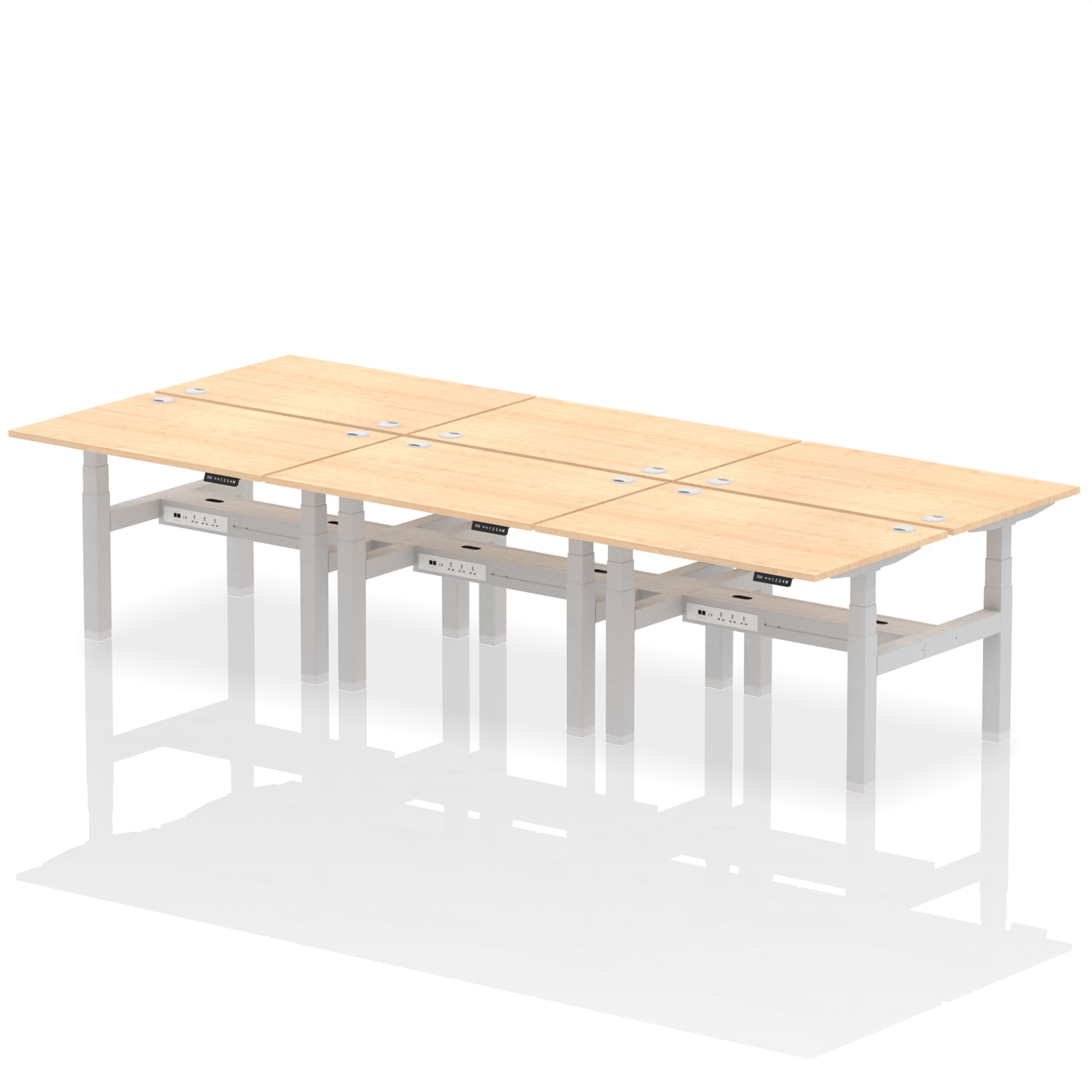 Air Back-to-Back Height Adjustable Bench Desk - 6 Person dynamic  Beech White Frame