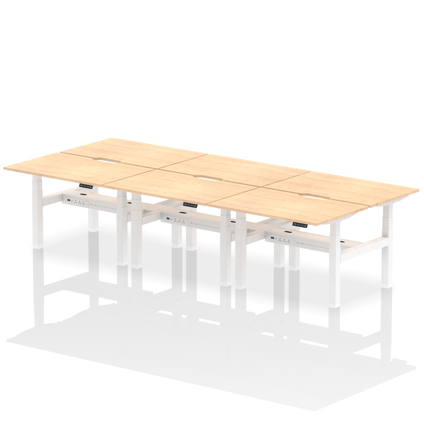 Air Back-to-Back Scalloped Edge Height Adjustable Bench Desk - 6 Person dynamic  Desk Top  Maple Width 120cm
