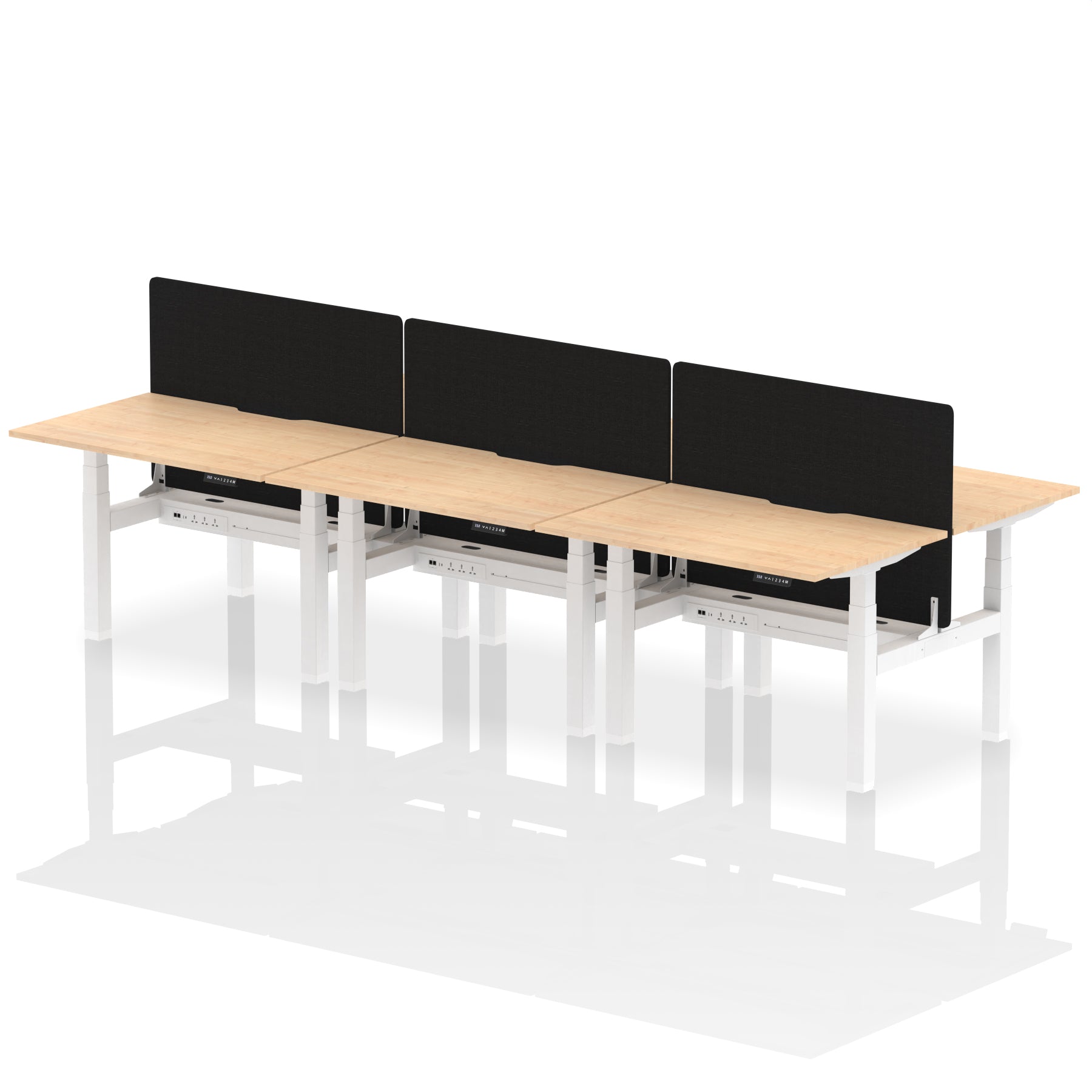 Air Back-to-Back curve Edge Height Adjustable Bench Desk - 6 Person Black Screen dynamic  Desk Top  Maple Width 120cm