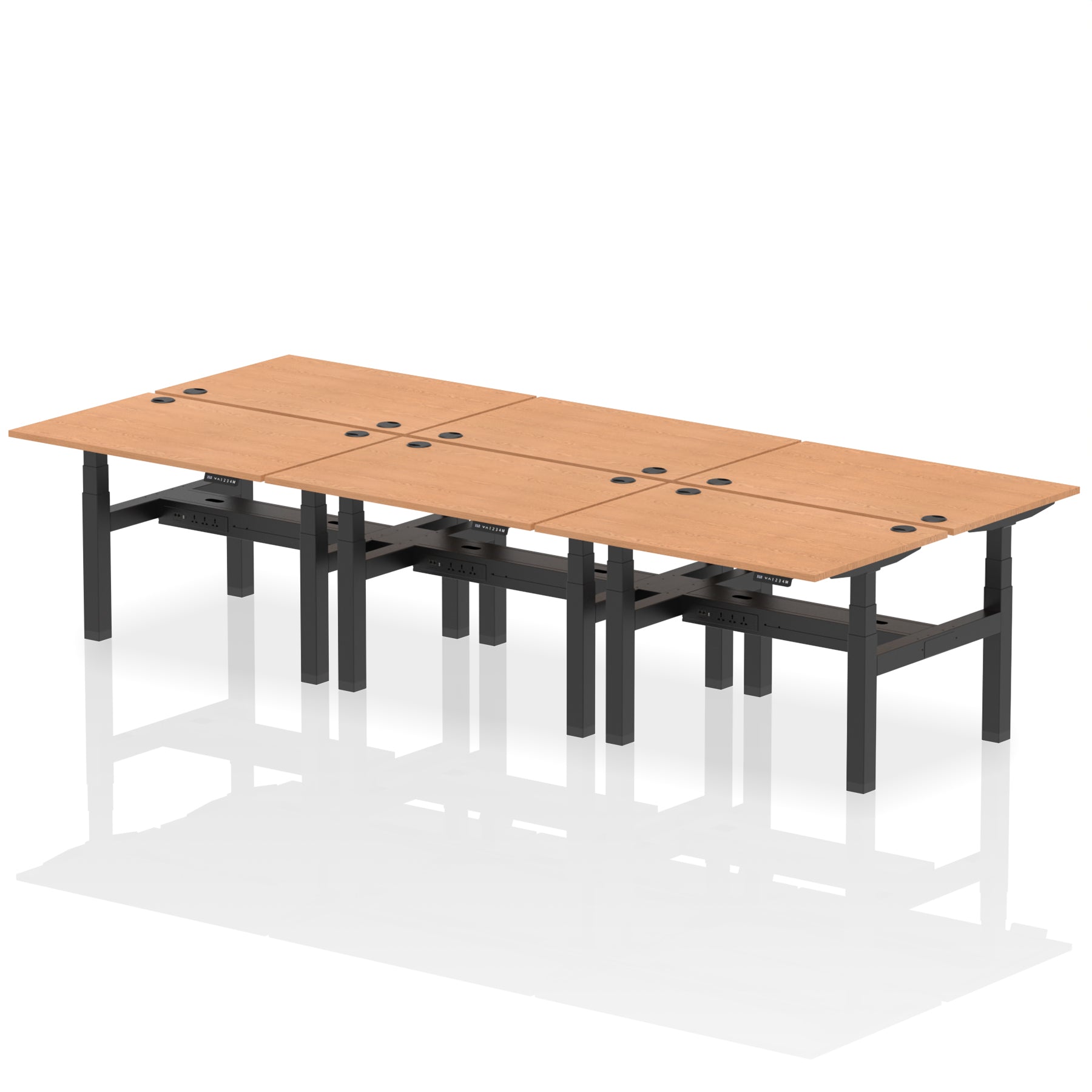 Air Back-to-Back Height Adjustable Bench Desk - 6 Person dynamic  Beech White Frame