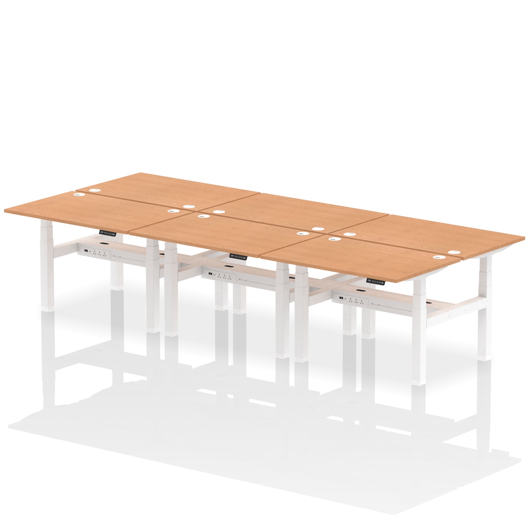 Air Back-to-Back Height Adjustable Bench Desk - 6 Person dynamic  Grey Oak Black Frame