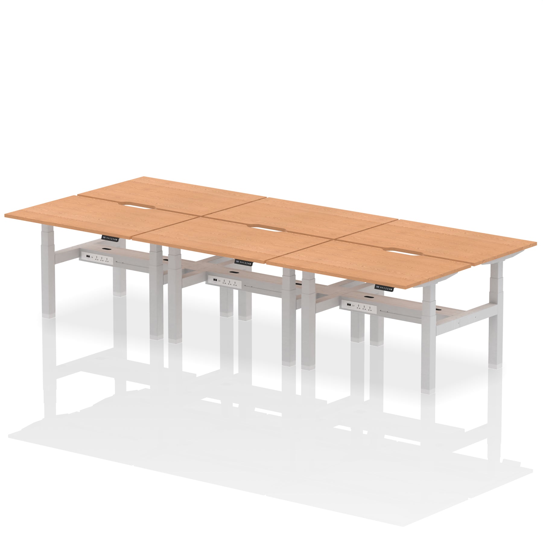 Air Back-to-Back Scalloped Edge Height Adjustable Bench Desk - 6 Person dynamic  Desk Top  Oak Width 120cm