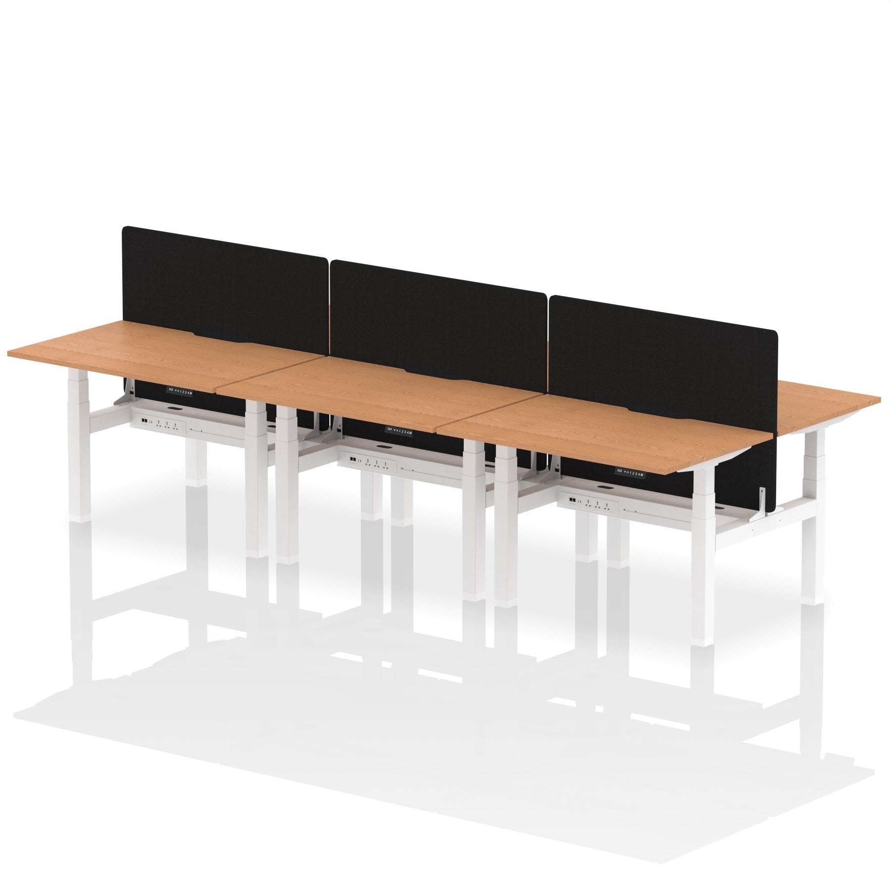 Air Back-to-Back curve Edge Height Adjustable Bench Desk - 6 Person Black Screen dynamic  Desk Top  Oak Width 120cm