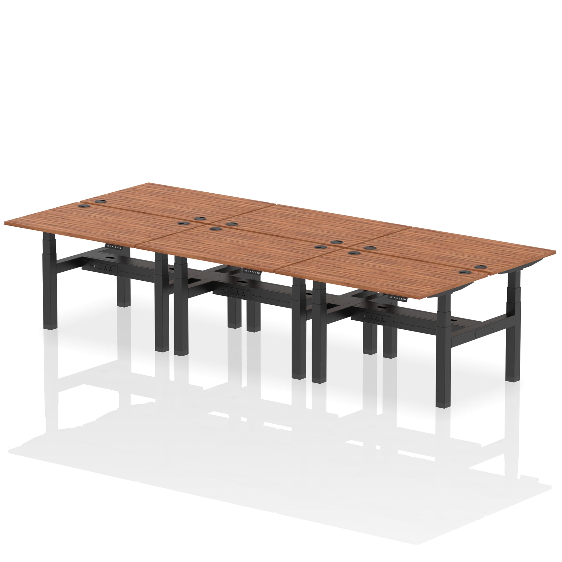 Air Back-to-Back Height Adjustable Bench Desk - 6 Person dynamic  Grey Oak Black Frame
