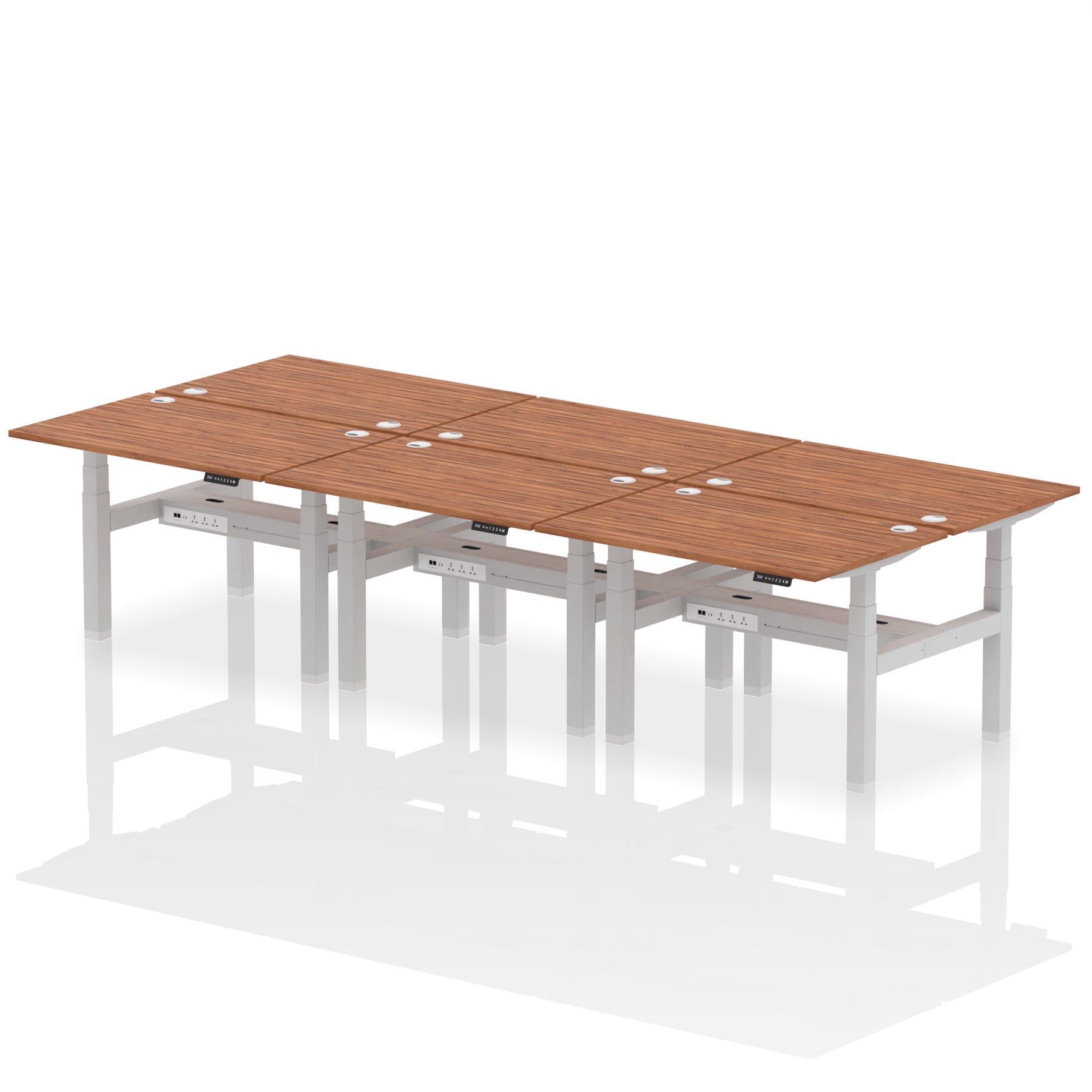 Air Back-to-Back Height Adjustable Bench Desk - 6 Person dynamic  Grey Oak Black Frame