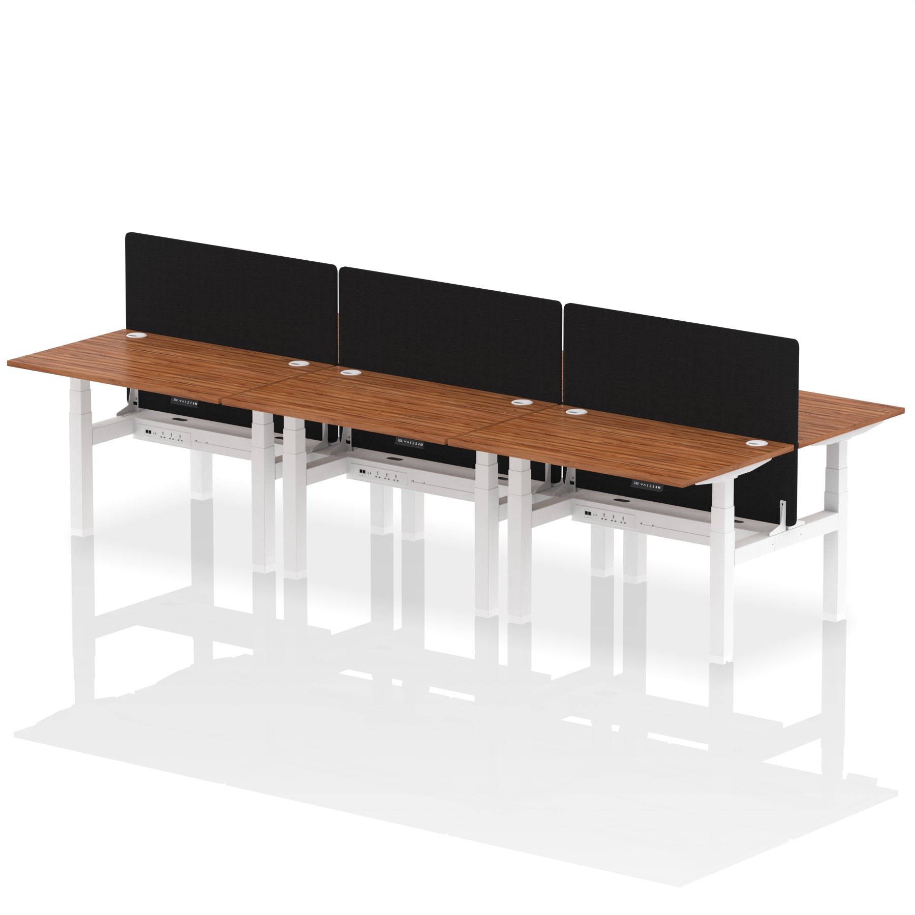Air Back-to-Back Height Adjustable Bench Desk - 6 Person Black Screen dynamic  Desk Top  Walnut Width 120cm