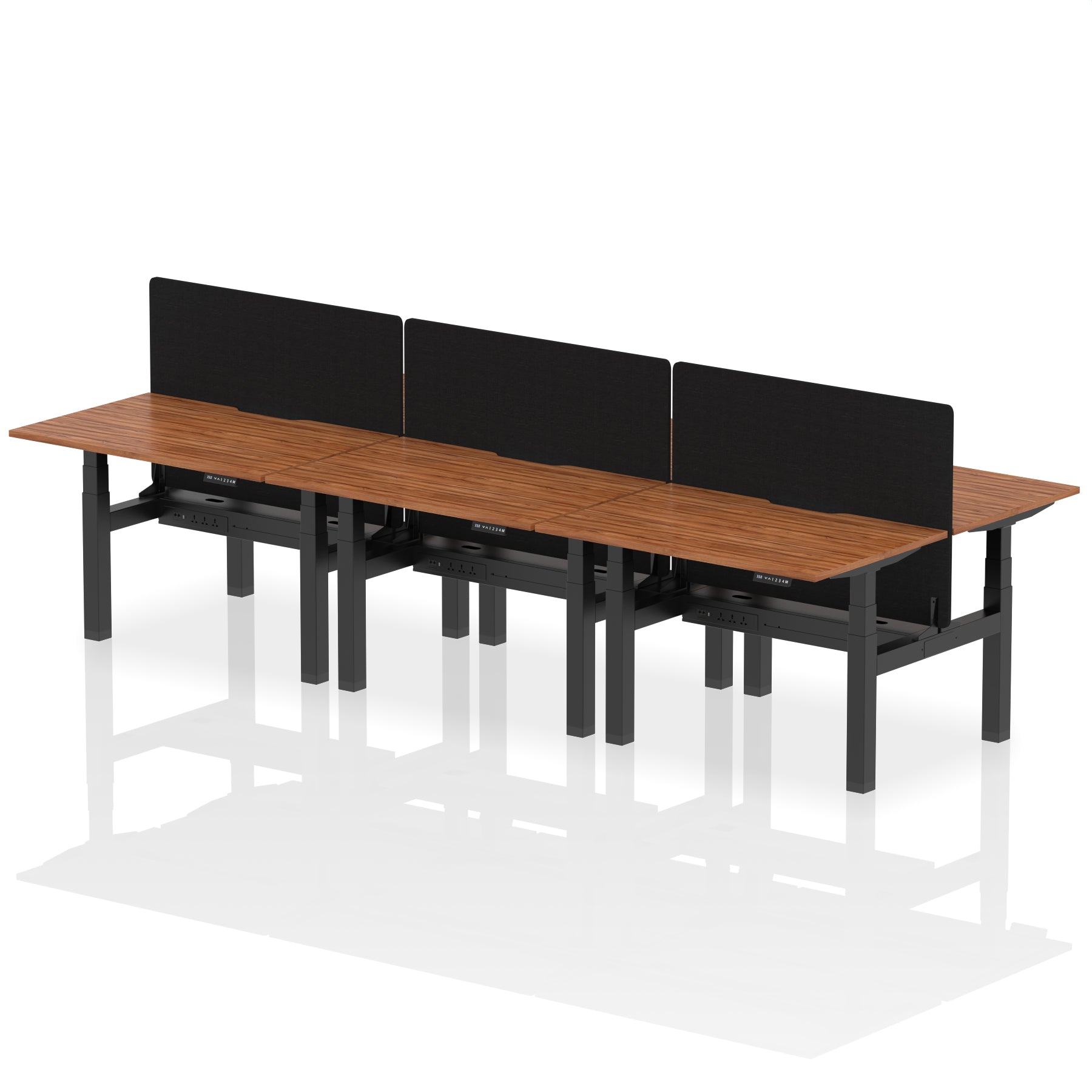 Air Back-to-Back curve Edge Height Adjustable Bench Desk - 6 Person Black Screen dynamic  Desk Top  Walnut Width 120cm