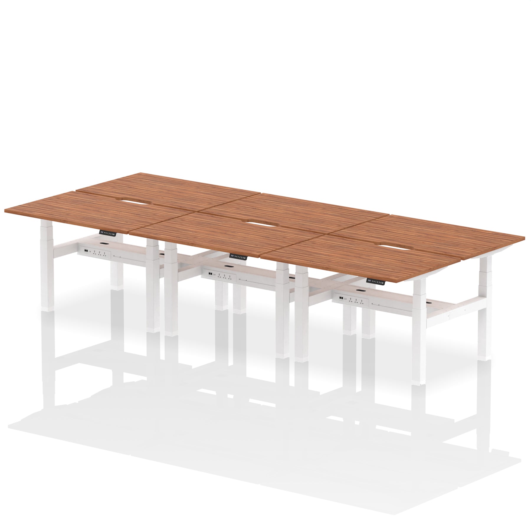 Air Back-to-Back Scalloped Edge Height Adjustable Bench Desk - 6 Person dynamic  Desk Top  Walnut Width 120cm