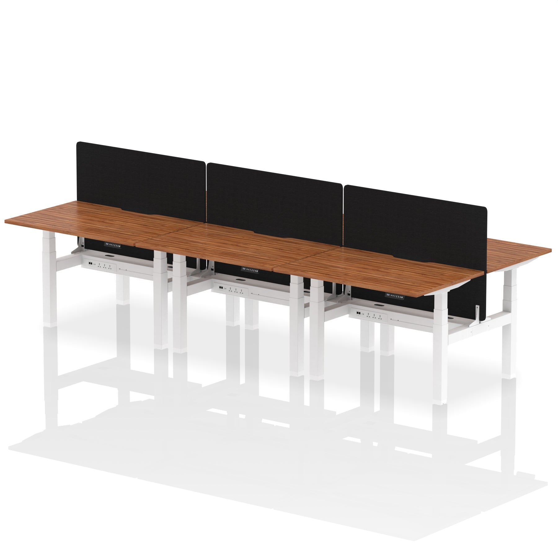 Air Back-to-Back curve Edge Height Adjustable Bench Desk - 6 Person Black Screen dynamic  Desk Top  Walnut Width 120cm